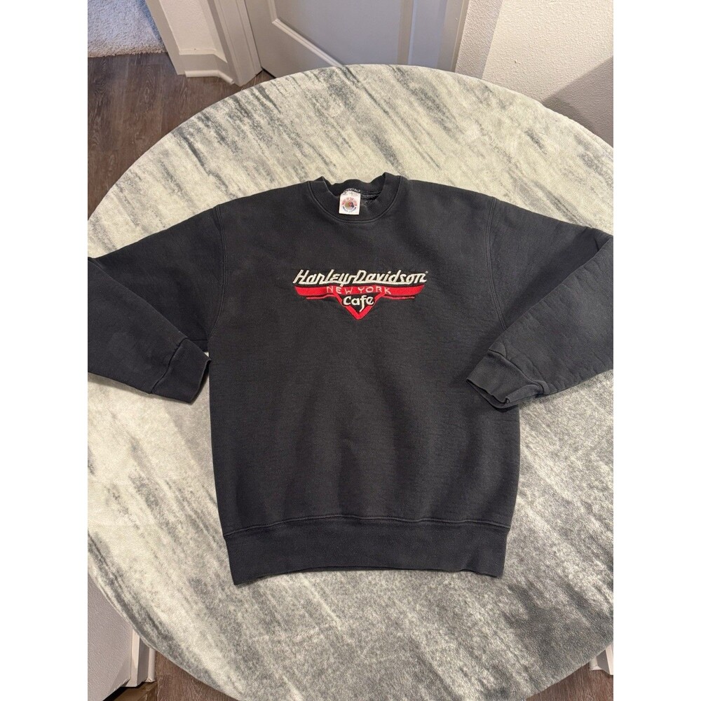 Vintage 90s Harley Davidson Black Sweater Size Medium USA Made Classic Logo
